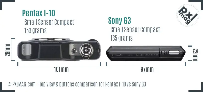 Pentax I-10 vs Sony G3 top view buttons comparison Pentax I-10 vs Sony G3 top view buttons comparison