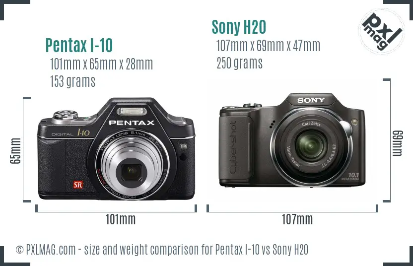 Pentax I-10 vs Sony H20 size comparison