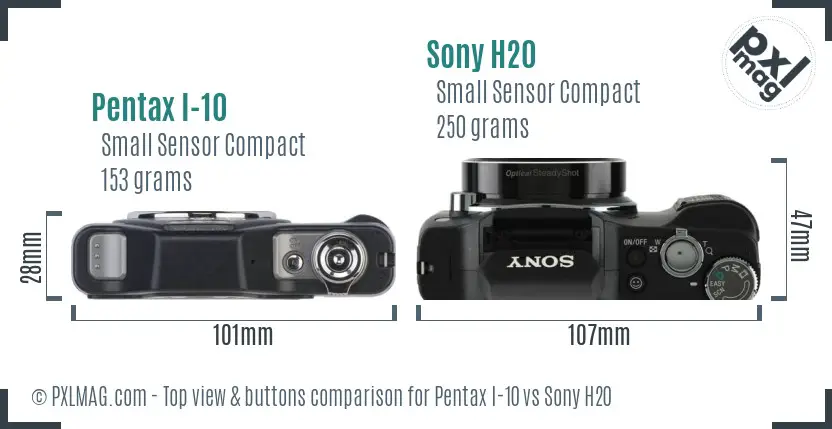 Pentax I-10 vs Sony H20 top view buttons comparison
