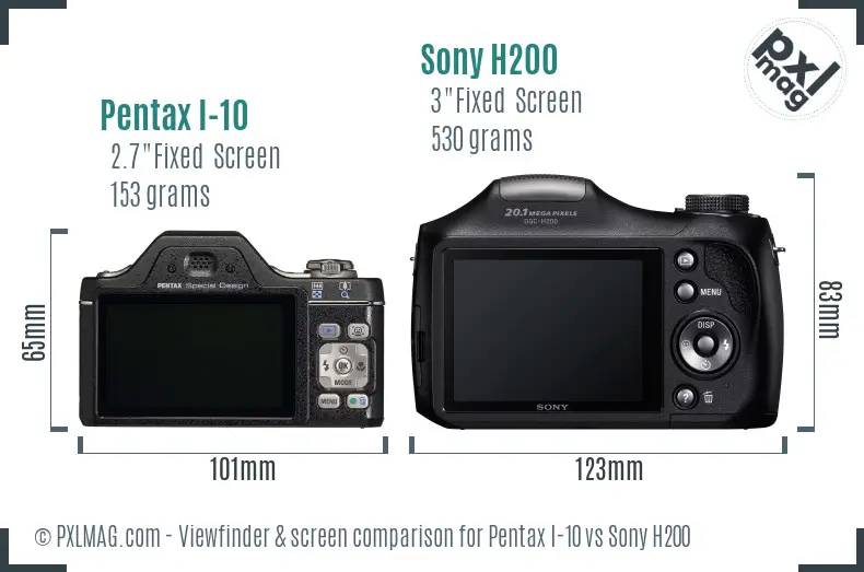 Pentax I-10 vs Sony H200 Screen and Viewfinder comparison