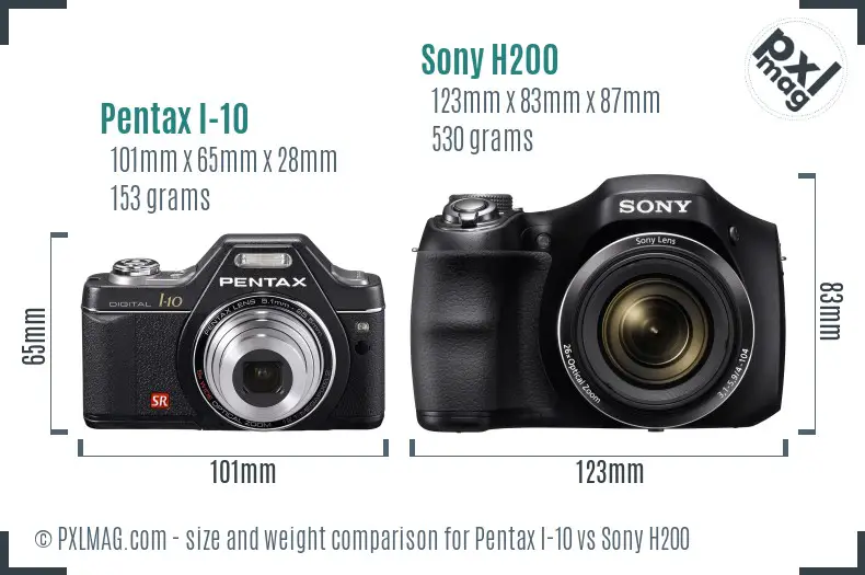 Pentax I-10 vs Sony H200 size comparison