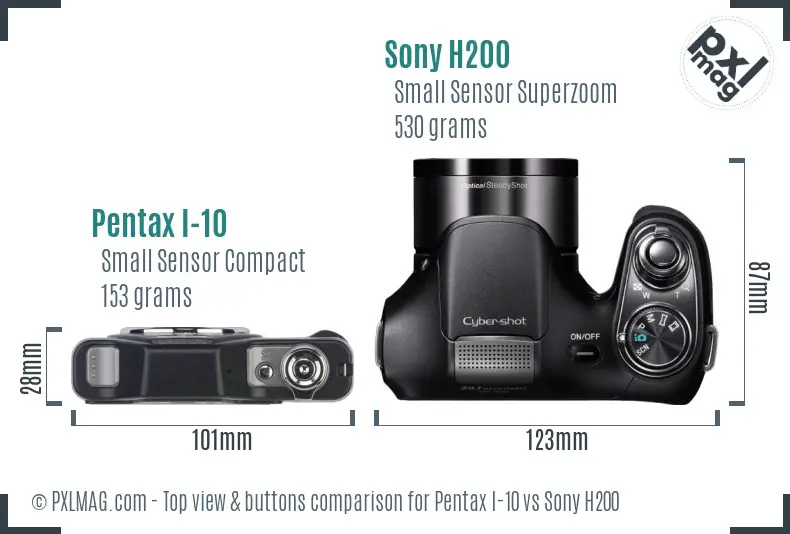 Pentax I-10 vs Sony H200 top view buttons comparison