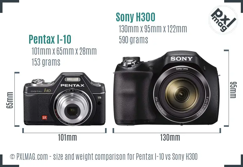 Pentax I-10 vs Sony H300 size comparison