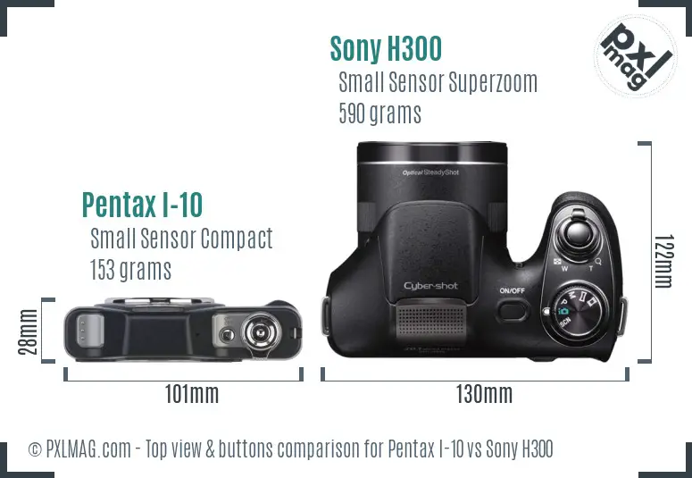 Pentax I-10 vs Sony H300 top view buttons comparison