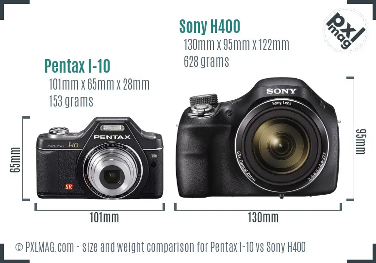 Pentax I-10 vs Sony H400 size comparison
