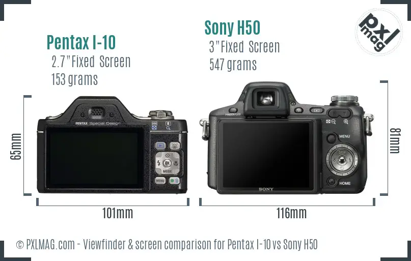 Pentax I-10 vs Sony H50 Screen and Viewfinder comparison