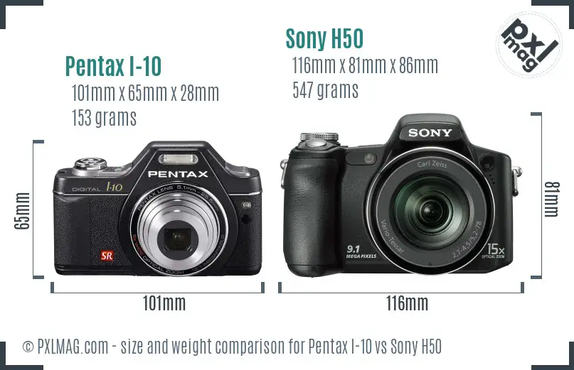 Pentax I-10 vs Sony H50 size comparison