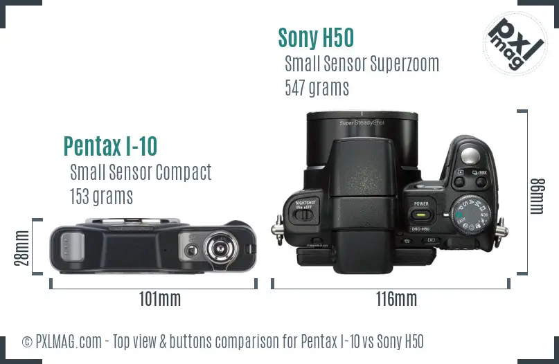 Pentax I-10 vs Sony H50 top view buttons comparison