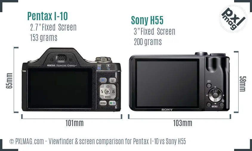 Pentax I-10 vs Sony H55 Screen and Viewfinder comparison
