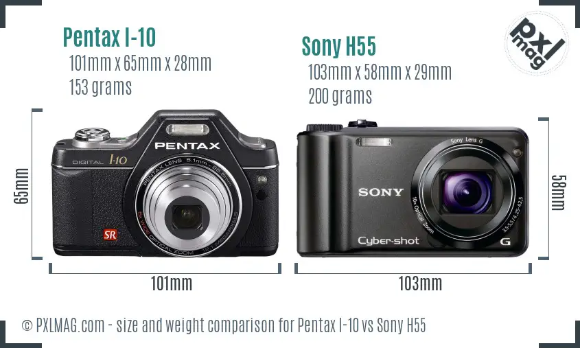 Pentax I-10 vs Sony H55 size comparison