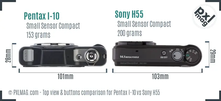 Pentax I-10 vs Sony H55 top view buttons comparison