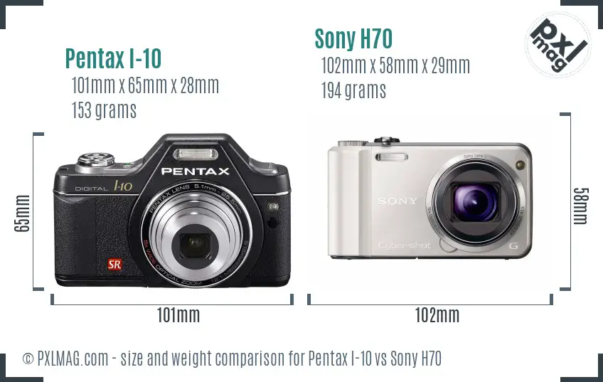 Pentax I-10 vs Sony H70 size comparison