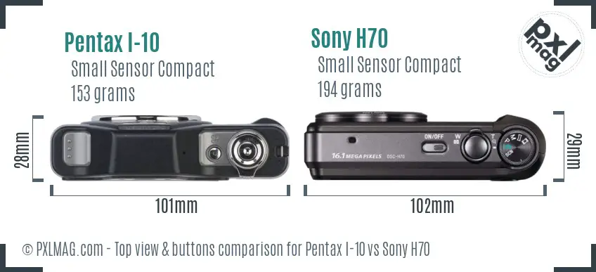 Pentax I-10 vs Sony H70 top view buttons comparison
