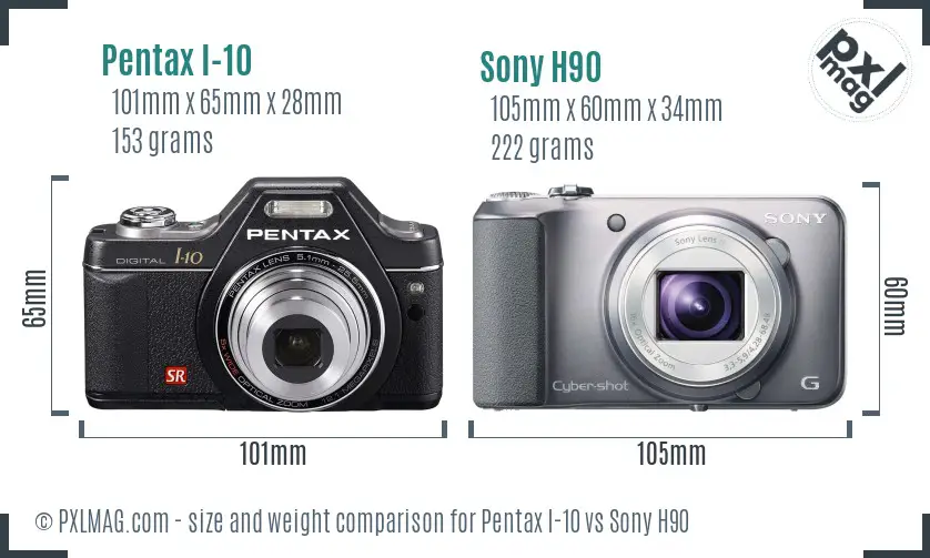 Pentax I-10 vs Sony H90 size comparison