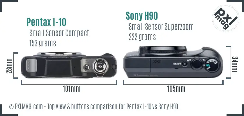 Pentax I-10 vs Sony H90 top view buttons comparison