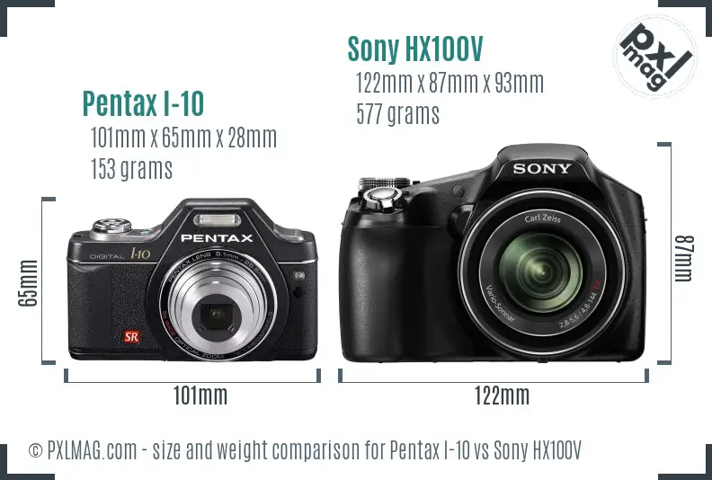 Pentax I-10 vs Sony HX100V size comparison