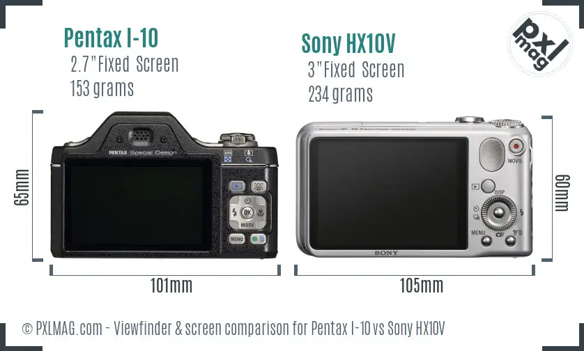 Pentax I-10 vs Sony HX10V Screen and Viewfinder comparison