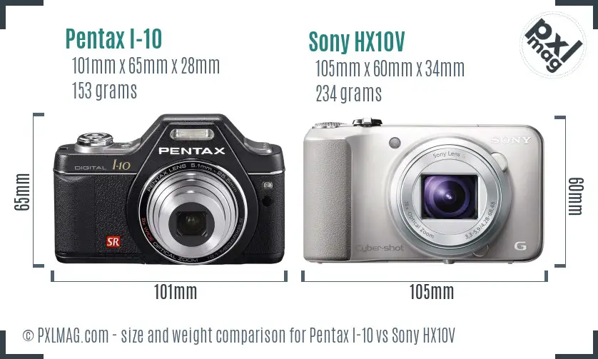 Pentax I-10 vs Sony HX10V size comparison