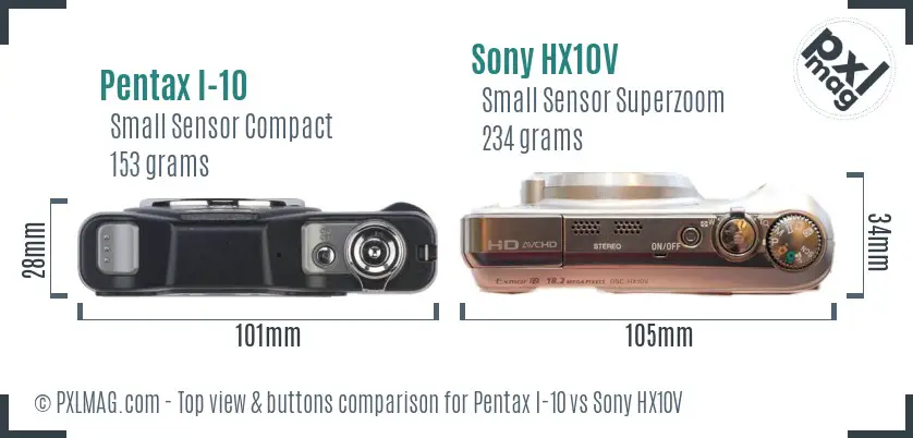 Pentax I-10 vs Sony HX10V top view buttons comparison