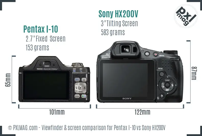Pentax I-10 vs Sony HX200V Screen and Viewfinder comparison