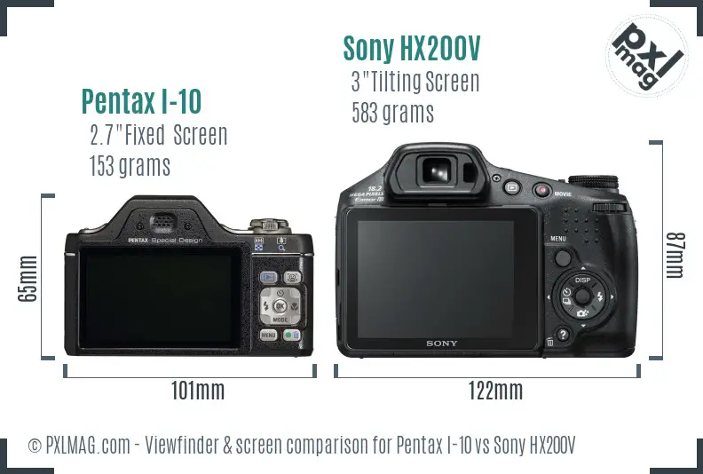 Pentax I-10 vs Sony HX200V Screen and Viewfinder comparison Pentax I-10 vs Sony HX200V Screen and Viewfinder comparison