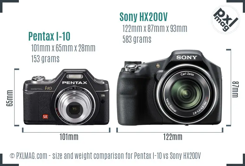 Pentax I-10 vs Sony HX200V size comparison
