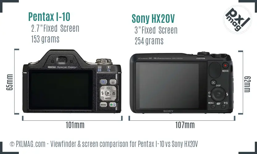 Pentax I-10 vs Sony HX20V Screen and Viewfinder comparison