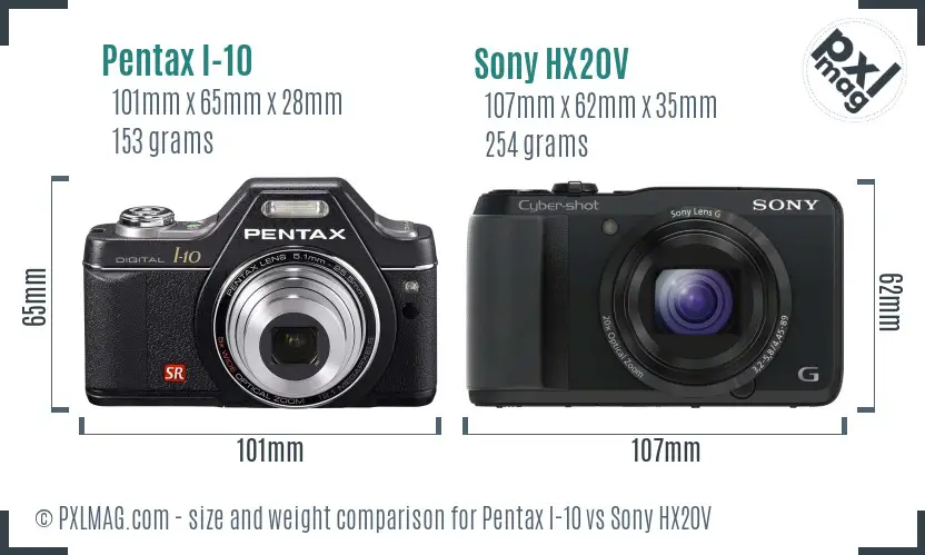 Pentax I-10 vs Sony HX20V size comparison