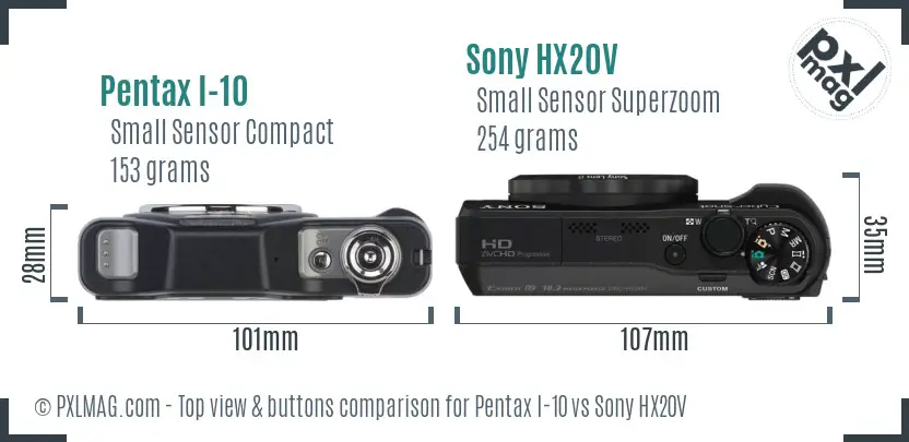 Pentax I-10 vs Sony HX20V top view buttons comparison