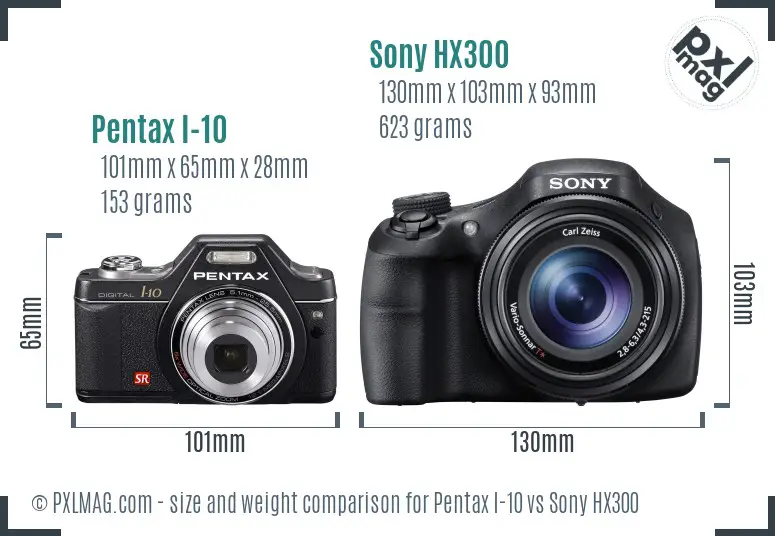 Pentax I-10 vs Sony HX300 size comparison