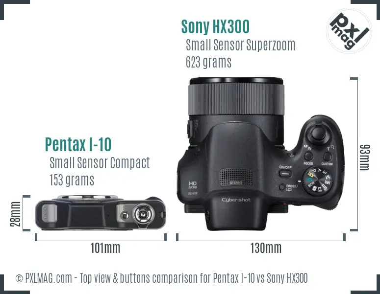 Pentax I-10 vs Sony HX300 top view buttons comparison