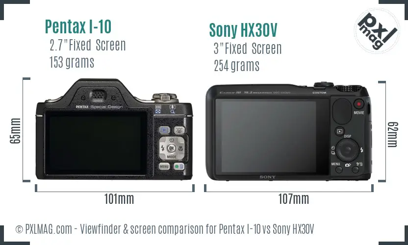Pentax I-10 vs Sony HX30V Screen and Viewfinder comparison