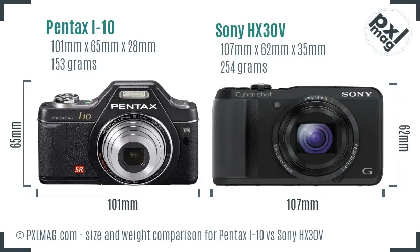 Pentax I-10 vs Sony HX30V size comparison