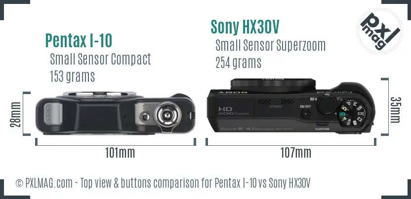 Pentax I-10 vs Sony HX30V top view buttons comparison