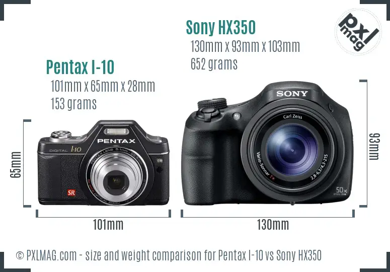 Pentax I-10 vs Sony HX350 size comparison