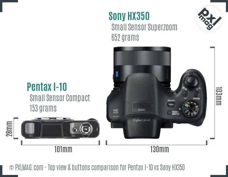 Pentax I-10 vs Sony HX350 top view buttons comparison
