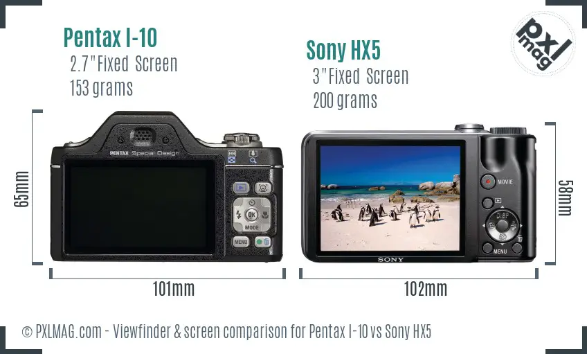 Pentax I-10 vs Sony HX5 Screen and Viewfinder comparison