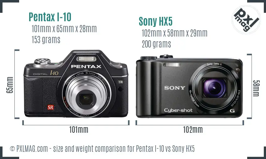 Pentax I-10 vs Sony HX5 size comparison