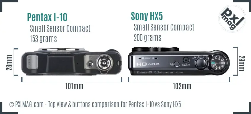 Pentax I-10 vs Sony HX5 top view buttons comparison