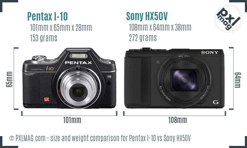 Pentax I-10 vs Sony HX50V size comparison Pentax I-10 vs Sony HX50V size comparison