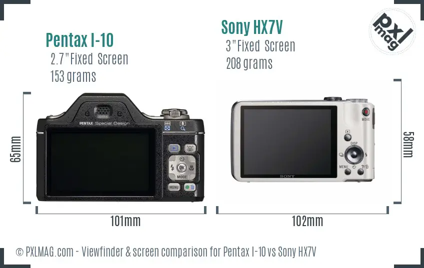 Pentax I-10 vs Sony HX7V Screen and Viewfinder comparison Pentax I-10 vs Sony HX7V Screen and Viewfinder comparison