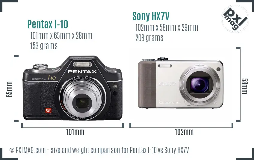 Pentax I-10 vs Sony HX7V size comparison Pentax I-10 vs Sony HX7V size comparison