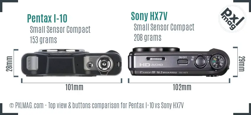 Pentax I-10 vs Sony HX7V top view buttons comparison Pentax I-10 vs Sony HX7V top view buttons comparison