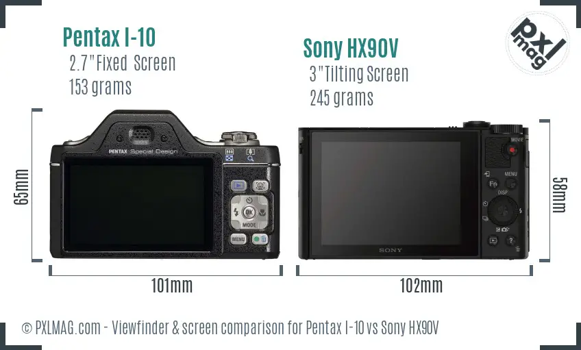 Pentax I-10 vs Sony HX90V Screen and Viewfinder comparison