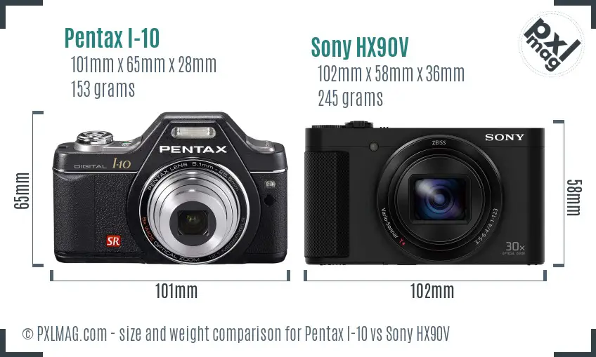 Pentax I-10 vs Sony HX90V size comparison