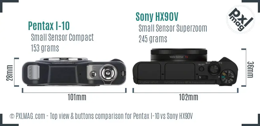 Pentax I-10 vs Sony HX90V top view buttons comparison