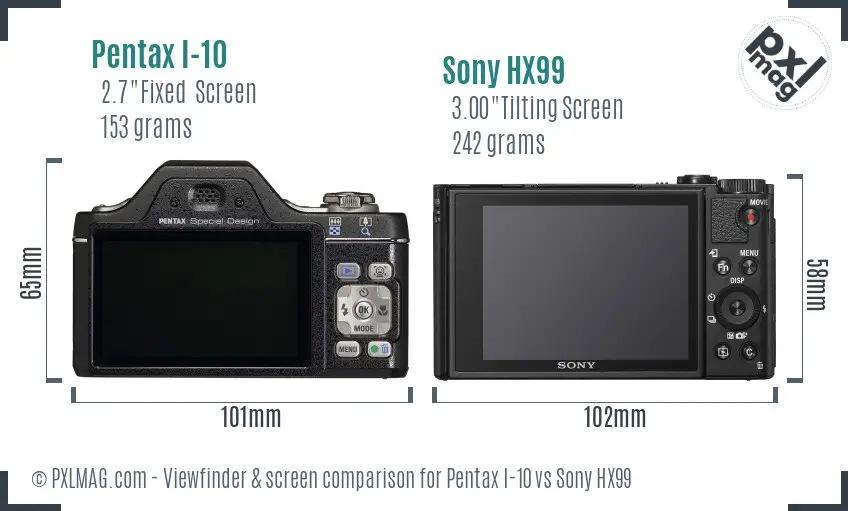 Pentax I-10 vs Sony HX99 Screen and Viewfinder comparison