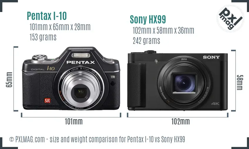 Pentax I-10 vs Sony HX99 size comparison
