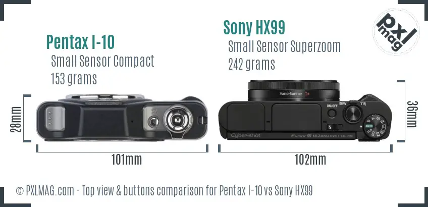 Pentax I-10 vs Sony HX99 top view buttons comparison