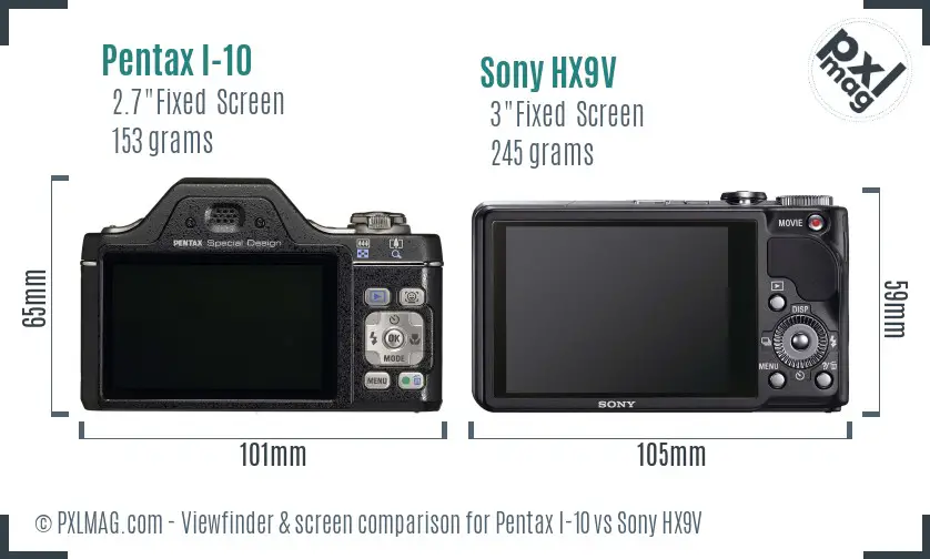 Pentax I-10 vs Sony HX9V Screen and Viewfinder comparison